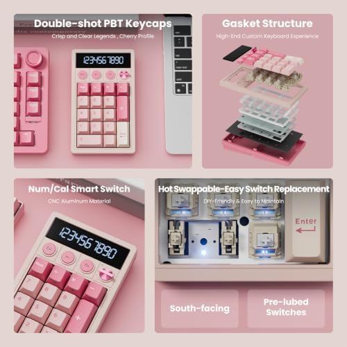 RK ROYAL KLUDGE M20 Wireless Number Pad, Mechanical Numpad with LCD Display, PC Numpad & Calculator Modes, Programmable Numeric Keypad, Bluetooth/2.4G/Wired, RGB Hot-Swappable for Win/Mac - Image 5