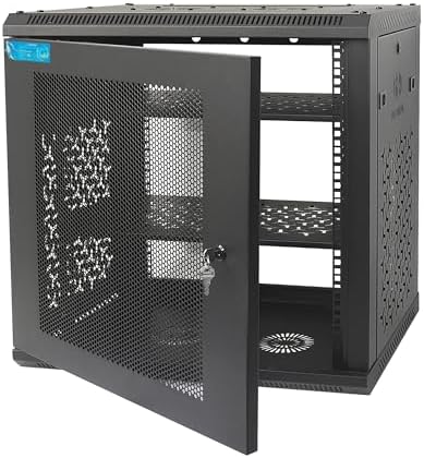 12U Wall Mount Server Cabinet with A Lockable Front Vented Door, Cooling Fans, Removable Side Panels - 45cm Depth, 19" Network Rack Including 2 PCS Full-Size Rack Shelves for IT Equipment by OCEANHUG