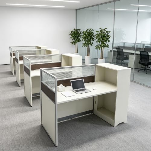 Office Cubicle Workstation Desk with Mute Privacy Panels & Cable Management, Computer Cubicles Desk for Home & Commercial Office Use, Walnut Finish - Image 3