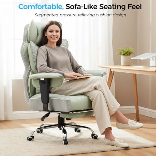 COMHOMA Big and Tall Office Chair Heavy Duty Wide Ergonomic Gaming Chair with Deluxe Embossing Designed Leather with Foot Rest,145°Reclining Adjustable Armrests Pocket Spring Back Support and Pillow - Image 7
