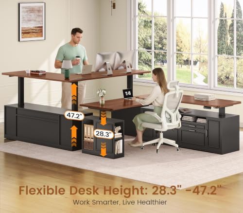 SEDETA Farmhouse L Shaped Executive Electric Standing Desk with 4 Drawers - Image 3