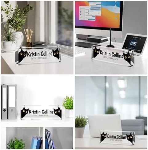 Custom Name Plate for Desk, Personalized Desk Name Plate on Clear Acrylic Glass, Appreciation Gifts for Teacher Employee Boss Coworkers Nurse, Desktop Office Accessories For Women (Black Yellow) - Image 2