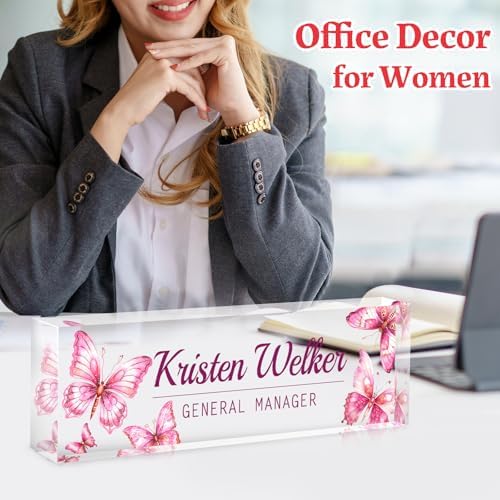 Custom Office Name Plate for Desk - Desk Name Plate Personalized Gifts for Coworkers, Boss, Employees, Teacher, Nurse - Office Desk Decor for Women Men - Employee Appreciation Gifts (Pink Butterfly-3) - Image 3