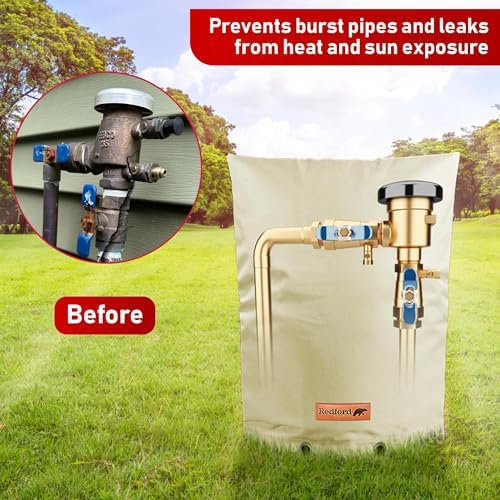 Redford Supply Co. Cold Snap (5°F) Backflow Preventer Insulation Cover, 24"W x 36"H, Pipe Insulation, Water Sprinkler Covers for Outside, Sprinkler Backflow Cover for Winter, Well Pump Bag (Beige) - Image 2