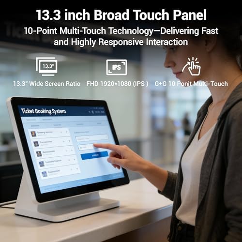 All-in-One Industrial 13.3 Inch Touchscreen Panel PC, Celeron N5095 FHD IPS Display Win11 Pro, 8GB RAM, 128GB Storage, 4X USB 3.0, 2X RS232, Gigabit LAN, HDMI and Type-C - Image 3