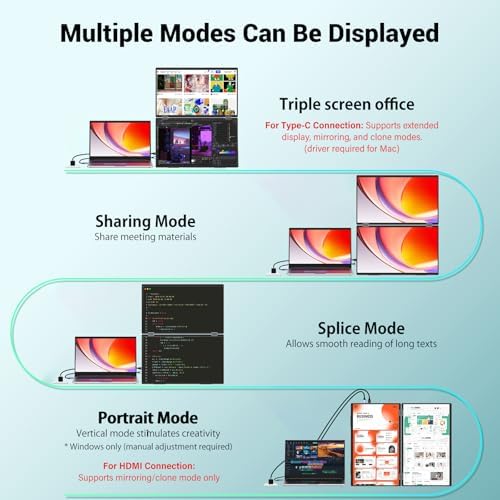 InnoView Dual Portable Monitor 15.6" 1920x1080 Dual Stacked Foldable Monitor | 315° Screen Adjustment | USB-C/HDMI Dual Screen Monitor for Laptop, Mac, Windows - Image 3