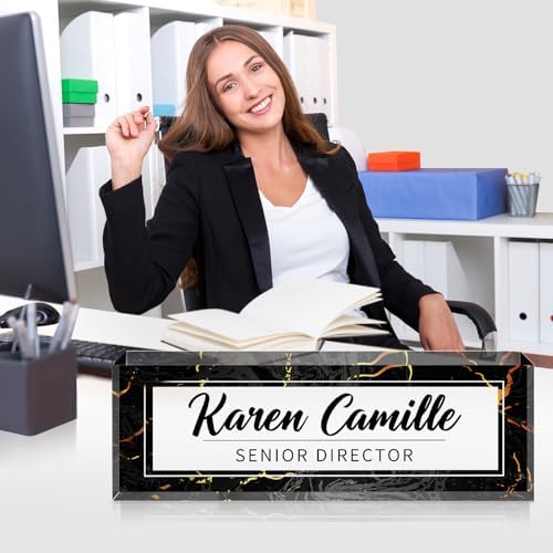 Custom Office Name Plate for Desk - Name Plate Personalized Gifts for Coworkers, Boss, Teacher, Social Worker - Acrylic Office Desk Decor for Women Men - Employee Appreciation Gifts (black gold) - Image 6