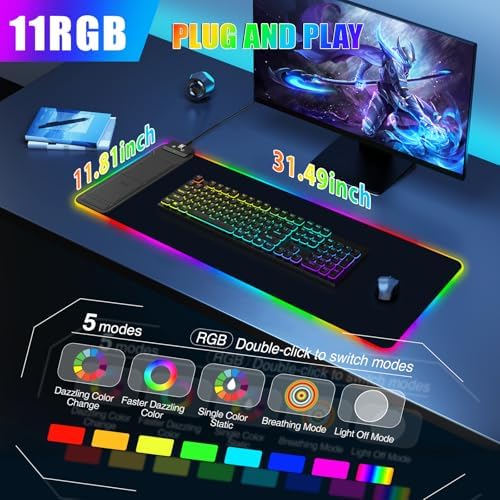 Mouse Pad with Foldable Phone Holder & Wireless Charger, XL RGB Gaming Mousepad 31.5"x11.8" Large Desk Mat for Keyboard, Home Desk Pad with Dual Qi Charging Station | 11 Colors & 5 Modes | Waterproof - Image 4