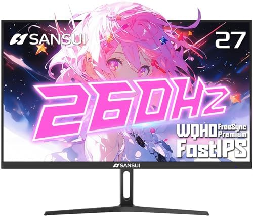 SANSUI Gaming Monitor 27" 1440p 260hz/240hz WQHD 2K - Fast IPS 1ms FreeSync Premium 丨DCI-P3 98% 丨sRGB130% 丨HDR10 丨2×DisplayPort 1.4丨2×HDMI2.0 PC Gaming Monitor with Crosshair by SANSUI