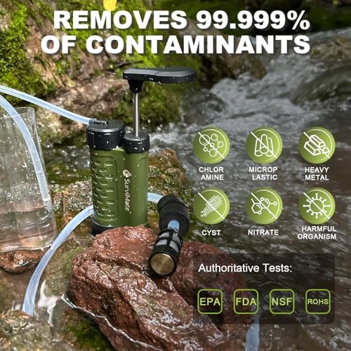 SurviMate Water Purifier Survival Pump，0.01 Micron 5-Stage Water Purifier System，Hand Pump Water Filter Portable Outdoor Emergency，Camping, Hiking, Backpacking - Image 5