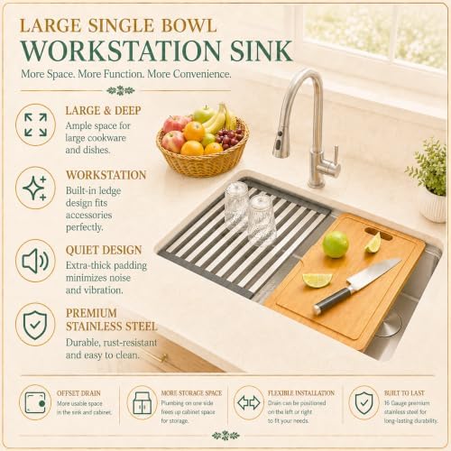 32" X 18" Undermount Kitchen Sink Offset Drain with Workstation - Image 2