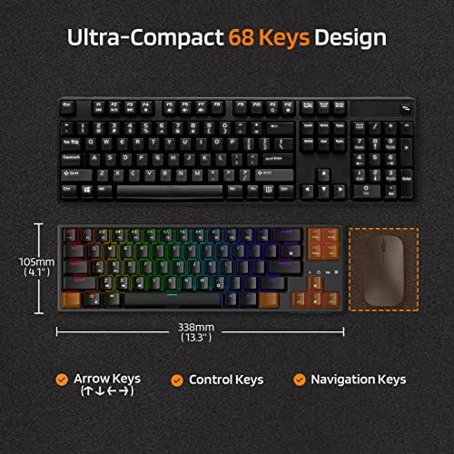 LTC NB681 Nimbleback Wired 65% Mechanical Keyboard, RGB Backlit Ultra-Compact 68 Keys Gaming Keyboard with Hot-Swappable Switch and Stand-Alone Arrow/Control Keys (Hot Swappable Blue Switch, Black) - Image 3
