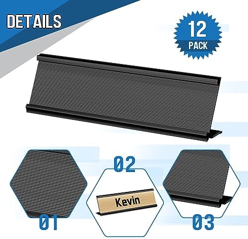 LEIFIDE 12 Pack 2x8 in Aluminum Name Plate Holder for Desk Office, Black - Image 3