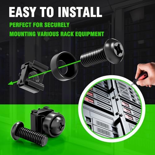 50 PACK M6 x 16mm Rack Mount Cage Nuts, Screws and Washers for Rack Mount Server Cabinet, Rack Mount Server Shelves, Routers, Rack Mount Screws and Square Insert Nuts, Self-Locking Cable Ties for Free - Image 4
