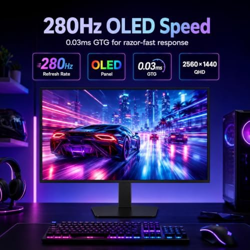 Deco Gear 27 QHD OLED Gaming Monitor | 280Hz 0.03ms Response, HDR400, Adaptive Sync, 99% sRGB, 1.5M:1 Contrast, Borderless Design, Height Adjustable Stand, HDMI 2.1, DisplayPort 1.4 - Image 2