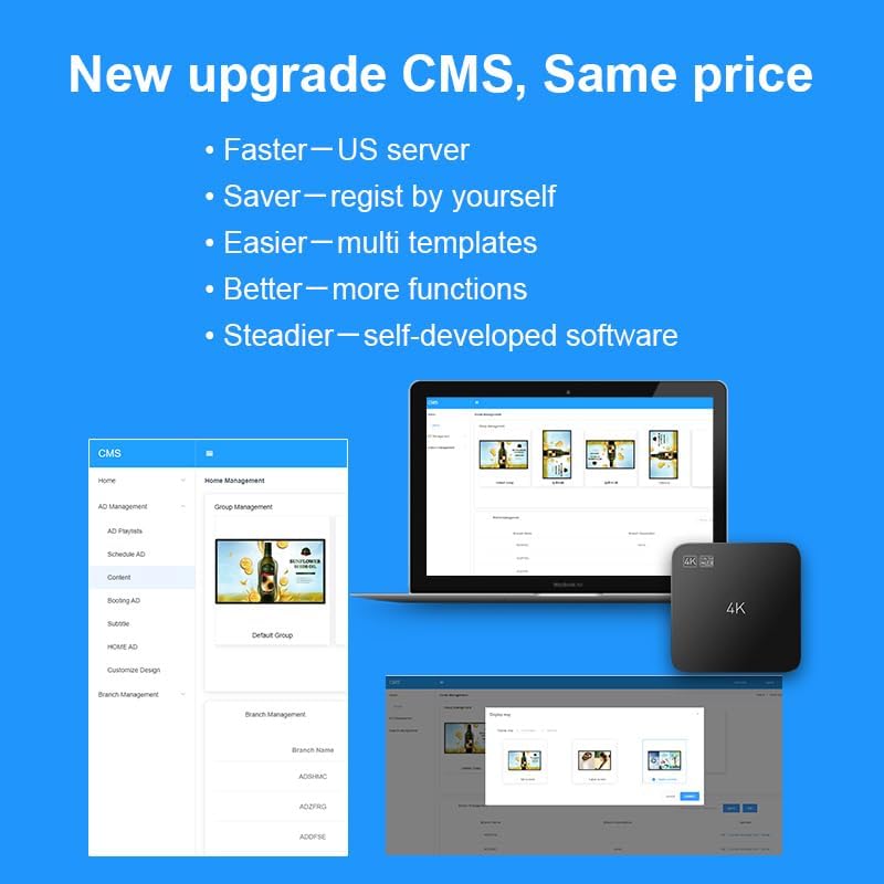Smart Digital Signage Player with Non-Subscription CMS Software 7x24 Stable Auto Play Make TV Set Become LCD Display Andriod 4K Advertising Media Player(YM05) - Image 2