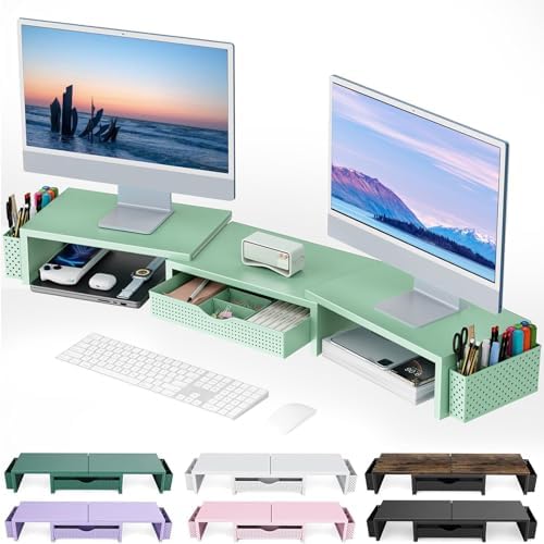 gianotter Dual Monitor Stand Riser With Drawer and 2 Pen Holders by gianotter