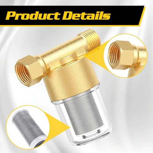 40 Micron Brass Sediment Filter, Inline Water Filter fits 1/2" NPT & 3/4" GHT, Visual Sediment Filter for Washing Machines to Ensure Cleaner Clothes, Also for Water Heaters, RVs, Boats, Garden Hoses - Image 4