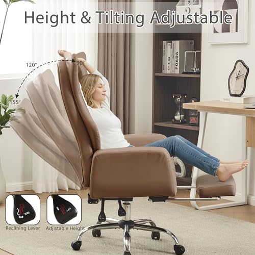 JOMEED Cross Legged Office Chair with Footrest,Flip Armrest,Brown - Image 6