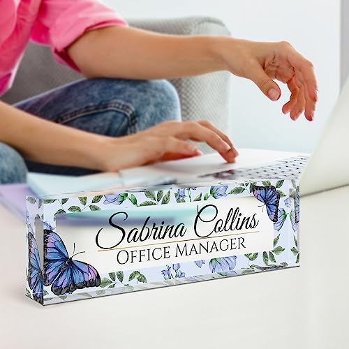 Name Plate for Desk, Desk Name Plate Personalized, Office Decor for Women Men, Acrylic Desktop Accessories, Office Appreciation Gifts for Boss Social Workers Nurse Teacher Employee (Blue Butterfly) - Image 6