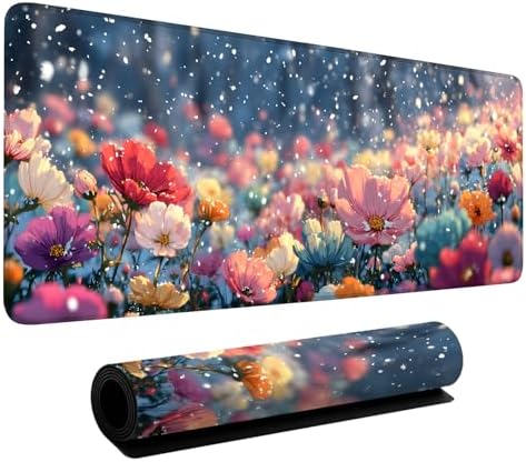Spring Flowers Gaming Mouse Pad 31.5"x11.8" Large Extended Pad Desk Mat Anti-Slip Rubber Base & Durable Stitched Edges for Gamers Smooth Mouse Pad Writing Surface for Desk Office/Home by LEIWEIHOPE