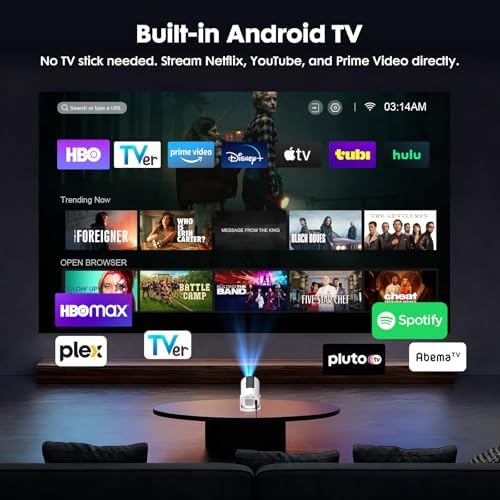 [Built-in Apps] Mini Projector with WiFi and Bluetooth, Native 1080P Portable Movie Projector for Bedroom, Android 12, Auto Vertical Keystone, 180° Rotation, Compatible with HDMI/USB/TV Stick/Laptop - Image 2