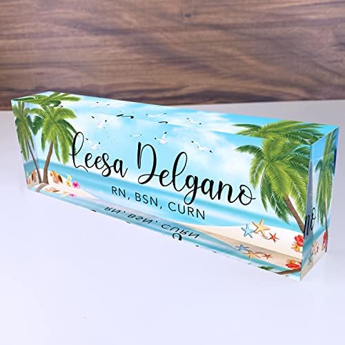 Artblox Office Desk Name Plate Personalized | Custom Name Plates for Desks | Sea Beach Design On Clear Acrylic Glass | Office Desk Decor - (8" x 2.5") by Artblox