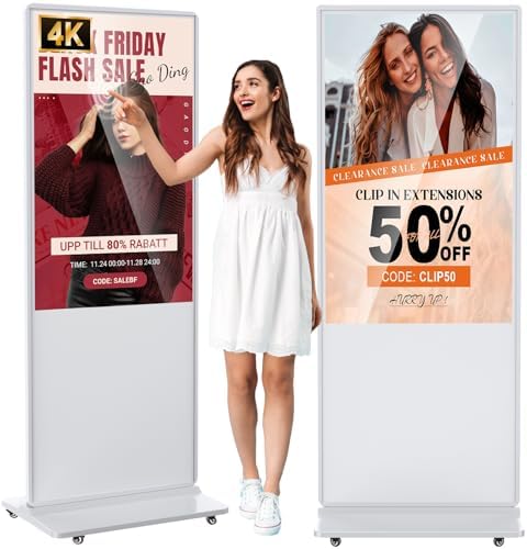 55 inch Indoor Digital Signage 4K Touchscreen IPS Floor Standing Digital Kiosks Interactive Displays with WiFi HDMI/USB Input Auto AD Player, Android OS White by Homepage
