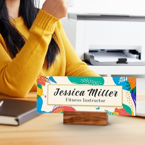Personalized Acrylic Desk Name Plate with Walnut Wood Base - Image 2