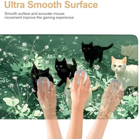 Large Mouse Pad, Cute Cat Gaming Mouse Pad Desk Mat, Non-Slip Base Extended Keyboard Mat, Thick 3mm Smooth Surface Mousepad for Office & Home, 35.5 x 15.8 Inch - Image 4