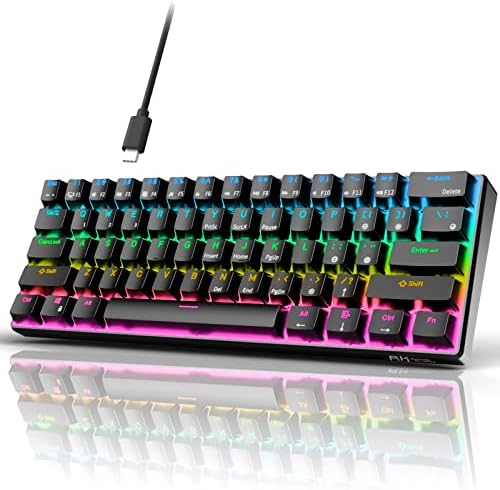 RK ROYAL KLUDGE RK61 Wired 60% Mechanical Gaming Keyboard Programmable QMK/VIA RGB Backlit 61 Keys Ultra-Compact Hot Swappable Blue Switch Black by RKROYALKLUDGE