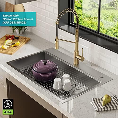 Kraus KWT310-33/5.5 Kore ADA Workstation 33-inch Drop-In Topmount 16 Gauge Stainless Steel Single Bowl Kitchen Sink with Accessories, 33 Inch - Image 3