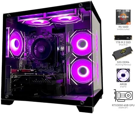 SKYESEV Prebuilt Gaming Desktop PC, AMD Ryzen 5 5600, GeForce RTX 3050 6GB,32GB DDR4 3200MHz RAM, 1TB NVMe SSD, ARGB Air Cooling, Wi-Fi,Tower Computer for Gaming, Streaming, Editing - Image 3