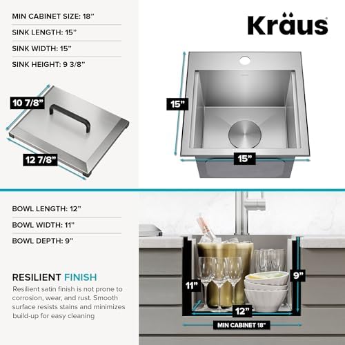KRAUS Kore 15-inch Outdoor Drop In/Top Mount 16-Gauge Marine Grade T-316 Stainless Steel Single Bowl Workstation Kitchen Sink with Outdoor Sink Cover, KCA-1800 - Image 3