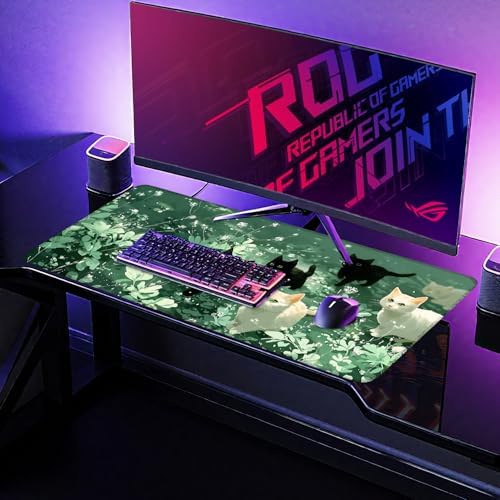 Large Mouse Pad, Cute Cat Gaming Mouse Pad Desk Mat, Non-Slip Base Extended Keyboard Mat, Thick 3mm Smooth Surface Mousepad for Office & Home, 35.5 x 15.8 Inch - Image 6