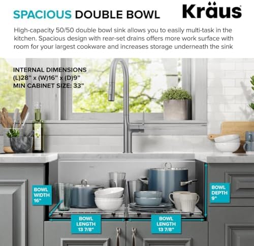 KRAUS Kore 30-Inch Drop In/Top Mount Workstation 16 Gauge 50/50 Double Bowl Stainless Steel Kitchen Sink with Accessories, KWT302-30 - Image 4