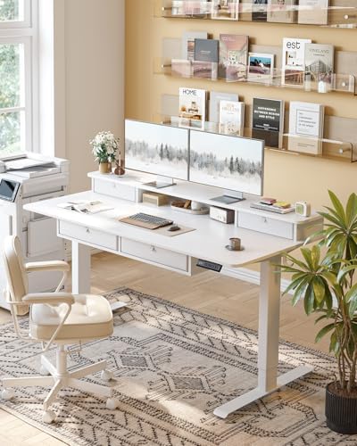 CubiCubi 60" x 30" Standing Electric Desk with Drawers, White - Image 2