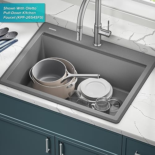KRAUS Bellucci 28-inch Granite Workstation Drop In Top Mount Single Bowl Kitchen Sink in Metallic Black with Accessories, KGTW12-28MBL - Image 4