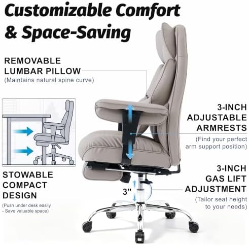 Efomao Executive Office Chair 400lbs,Grey Big and Tall Desk Chair - Image 5