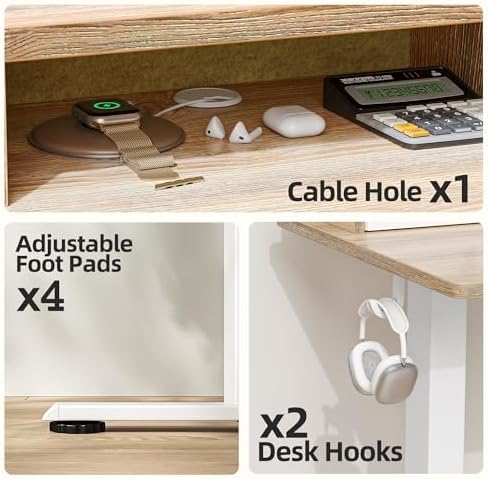 TIQLAB 48 * 28 Inch Standing Desk with Four Drawers, Electric Sit Stand Table, Stand Up Desk Adjustable Height with Storage Shelf, Splice Board, Maple - Image 6
