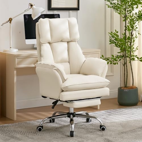 JOMEED Cloud Cross Legged Office Chair with Footrest,Flip Armrest,Beige - Image 2