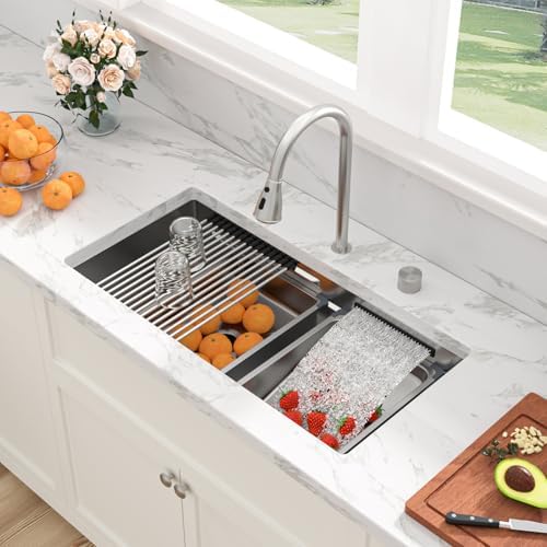 Sarlai 33 Inch Undermount Waterfall Kitchen Sink 33"x17" Sinks Workstation by Sarlai