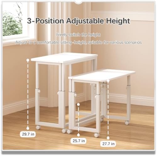 4NM No Tool Assembly 27.5" Small Desk, Folding Portable Desk with Wheels, Foldable Computer Home Office Desks, Collapsible Study Writing Table for Space Saving Bedroom - All White - Image 2