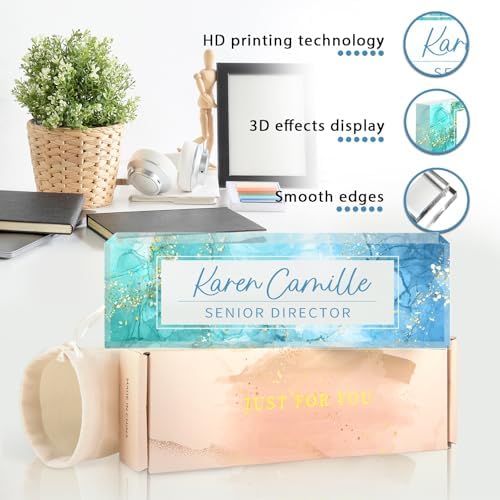 Custom Office Name Plate for Desk - Name Plate Personalized Gifts for Coworkers, Boss, Teacher, Social Worker - Acrylic Office Desk Decor for Women Men - Employee Appreciation Gifts (blue green) - Image 2