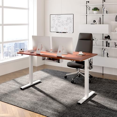 FLEXISPOT EN2 48"x30" Whole-Piece Standing Desk with Power Strip, Mahogany - Image 2