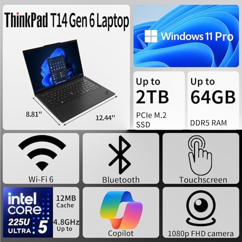 Lenovo ThinkPad T14 14" WUXGA Intel Core Ultra 5 225U Business AI Laptop, - Image 2