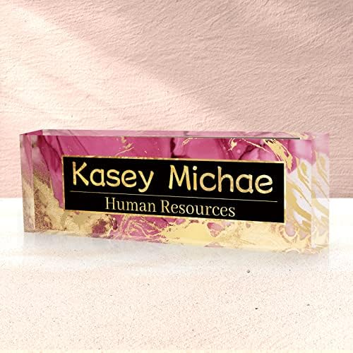 SalaGraphics Desk Name Plate Personalized, Custom for Desk, Office Decor Women Men, Acrylic Accessories, Gifts Coworkers Boss Teacher, Employee Appreciation (Red/Gold) 8”(L)x2.5(W) by SalaGraphics