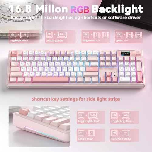 LINGBAO K108 Pro Wireless Mechanical Pink Creamy Keyboard with Number Pad - Image 6