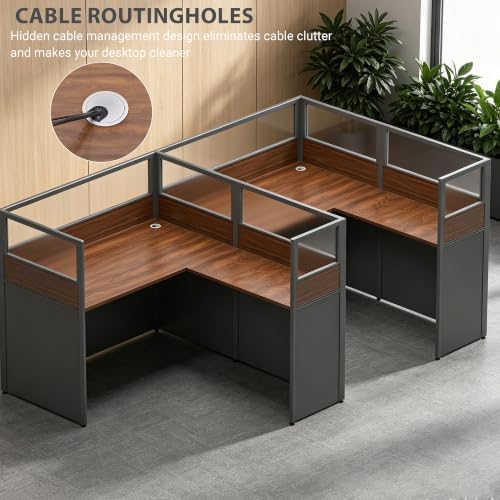 Office CubicleDesk with Mute Privacy Panels (B2 Person-S, Dark Walnut) - Image 7