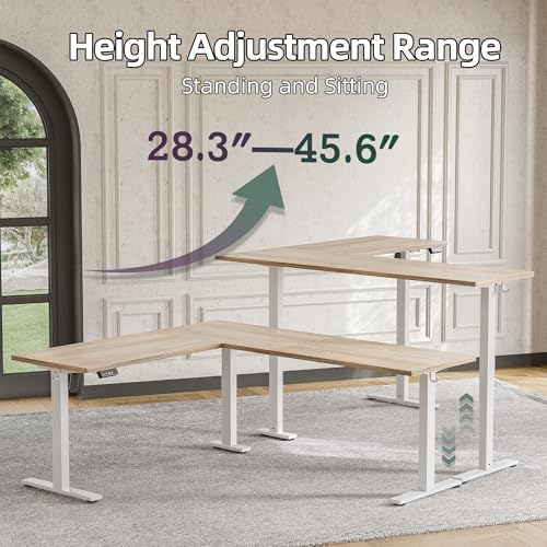 TIQLAB 75 x 61 inch Executive L Shaped Standing Desk Adjustable Height, Electric Corner Standing Desk, Sit Stand Computer Table with Splice Board, Maple - Image 6